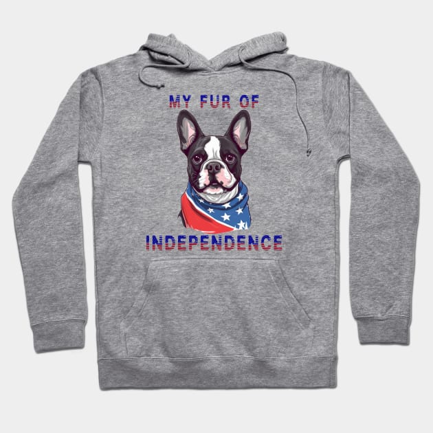 Boston Terrier Funny USA Flag 4th of July Fur Of Independence Hoodie by Sniffist Gang